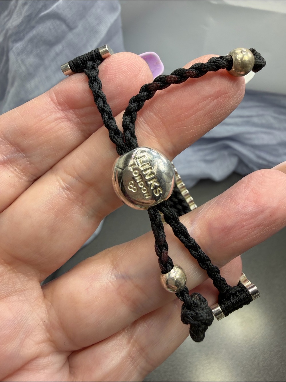 Genuine Links of London Black Cord Bracelet with Sterling Accents